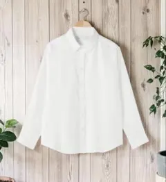 無印良品　リネン洗いざらしレギュラーカラー長袖シャツ　アイボリーストライプ.XL