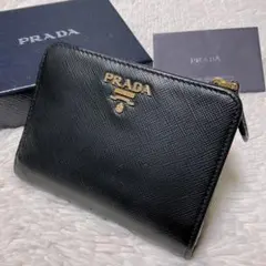 ♡正規品♡PRADA プラダ サフィアーノ 二つ折り財布 黒 ファスナー 金ロゴ