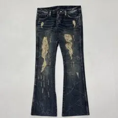 00s 襤褸 ダメージ フェード ウォッシュ デニム フレアパンツ 平成 お兄系