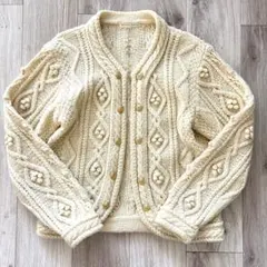 メイソングレイ ウール100% 金ボタン ケーブルニット カーディガン 白