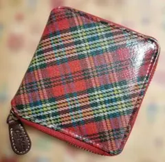 Cath Kidston ラウンドファスナー２つ折り財布 赤系タータンチェック