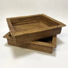 【佐渡製】天然竹 高級角ざる 2枚セット 大型 手編み 古道具 水切りざる 佐渡製】天然竹 高級角ざる 2枚セット 大型 手編み 古道具 水切りざる
