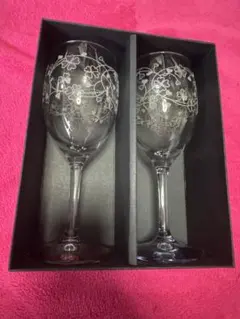 花柄エッチング ワイングラス 2個セット