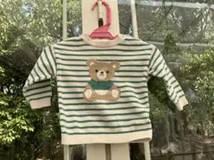 H&Mクマ刺繍のストライプニットセーター