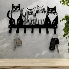 アイアン キーフック 　猫　壁掛けフック 　5連　キーハンガー　 6-3のサムネイル