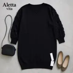 J926@ 新品タグ付き Aletta vita ニットワンピース M 袖レース