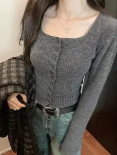 SHEIN スクエアネック　ニット　トップス