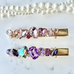 【限定セット】パープル　ピンク　ストーン　ビジュー　キラキラ　ヘアクリップ