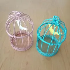 鳥かご型置物 ピンク 水色 2個セット