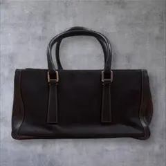 COACHコーチ 麻レザーハンドバッグ スクエア ブラック オールドコーチのサムネイル