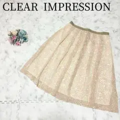 クリアインプレッション＊総柄 薄手 シフォン 膝丈スカート ベージュ 1 Sのサムネイル