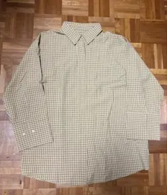 ベージュ系チェック柄長袖シャツ