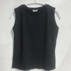 レディース トップス リブ ノースリーブ タンクトップ ブラック