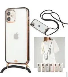 iPhone14Pro クリアケース スマホショルダー　ブラックゴールド