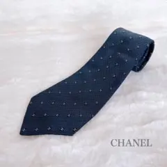 極美品】 CHANEL ココマーク ネクタイ ネイビー シルク混 メンズ