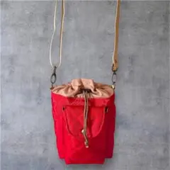 キルティングショルダーバッグ＊巾着ショルダーバッグ＊コンパクトサイズ＊レッド