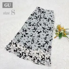 【ジーユー】GU フラワープリントAラインロングスカート ウエストゴム S ●