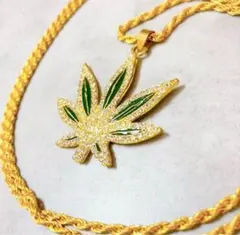 再入荷 メンズ アクセサリー ネックレス 大麻 マリファナ 金緑 ブリンブリン