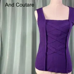 新品 And Coutareリブ編みパープル タンクトップ 38 上品 おしゃれ