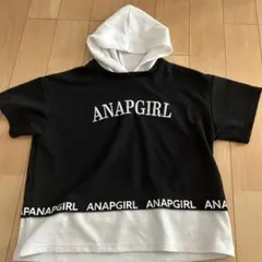 ANAPGIRL フード付きTシャツ 黒/白　XS