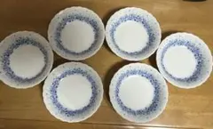 HOYA 青い花柄波型フルーツ皿6枚セット　保谷クリスタル　昭和レトロ
