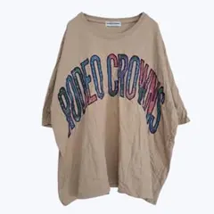 ロデオクラウンズ ビッグロゴTシャツ ベージュ オーバーサイズ パッチワーク
