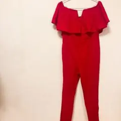 ✨️美品✨️ オフショルダー 【S】 オールインワン レッド フリル 赤