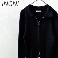 INGNI リブニットカーディガン ダブルジップ 襟付き ショート丈 サムホール