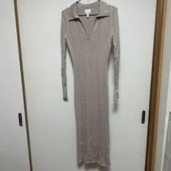 H&M ベージュ リブニットワンピース M