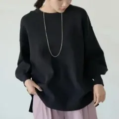 【earth music&ecology】スウェットライククルーネックニット 黒