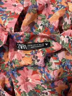 【美品】ZARA ザラ 花柄 シフォン ギャザーミニワンピース フリル M