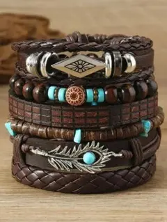 【豪華6連セットⅡ】ウエスタンアメカジブレスレット＊ターコイズビーズブレスレット