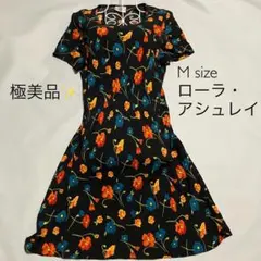 【極美品♪】ローラアシュレイ ロングワンピース 花柄 Lサイズ ブラック フレア