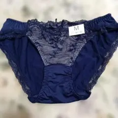 ネイビー 花柄レース付きショーツ Mサイズ新品