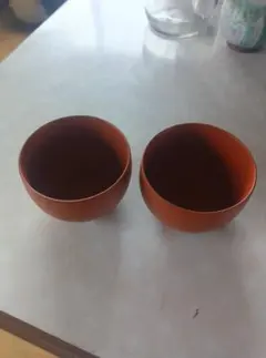 オレンジ色陶器茶碗2個セット