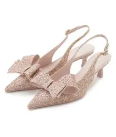 snidel グリッター リボン スリングバックミュール