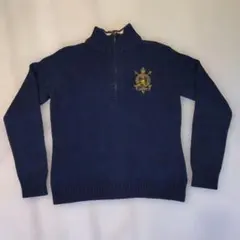 【美品】ローレンラルフローレン ハーフジップ セーター エンブレム刺繍 紺 S