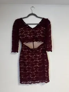 深夜価格 ボルドー レース カットアウトドレス セクシー タイト キャバドレス