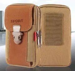 スマホポーチ 携帯 スマホ 収納 縦型 小物入れ 防水ナイロン ブラウン