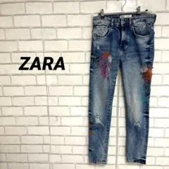 ZARA ザラ　ペイントスプラッシュ　スキニーデニムパンツ　ダメージクラッシュ
