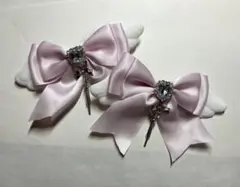 リボンヘアクリップ 量産型 地雷系 ピンク×白 2個セット