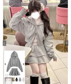 GRL グレー フード付き スウェットセットアップ