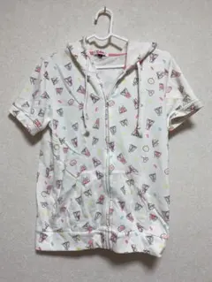 子供用くま総柄 半袖ジップパーカー