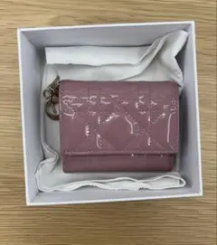 Dior カナージュロータスウォレット 三つ折財布 ピンク