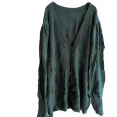 良品✨ 長袖 カーディガン グリーン ラメ入り Vネック シンプル カジュアル