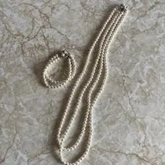 パール2連ネックレスとブレスレットセット