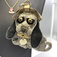 GUCCI グッチ 犬キーホルダー バッグチャーム GGキャンバス ゴールド金具