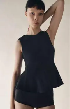 ザラペプラムトップス黒S