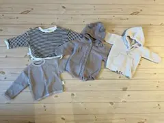 ベビー服 4点セット ストライプ グレー ホワイト