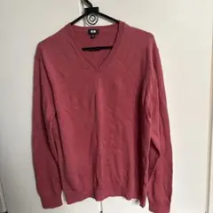 UNIQLO コットン Vネックセーター L ピンク メンズ